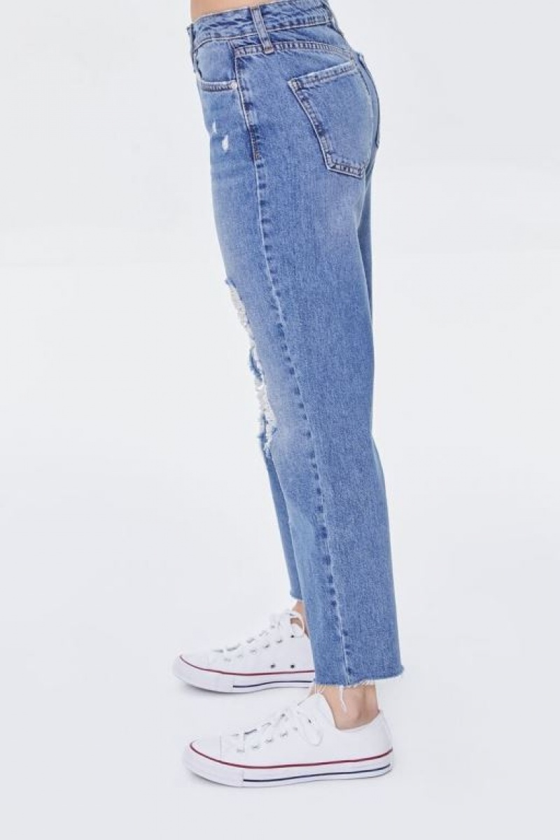 Jeans Forever 21 Frayed Mid Rise Boyfriend Petite Mujer Azules | XwOJGVSVc5x