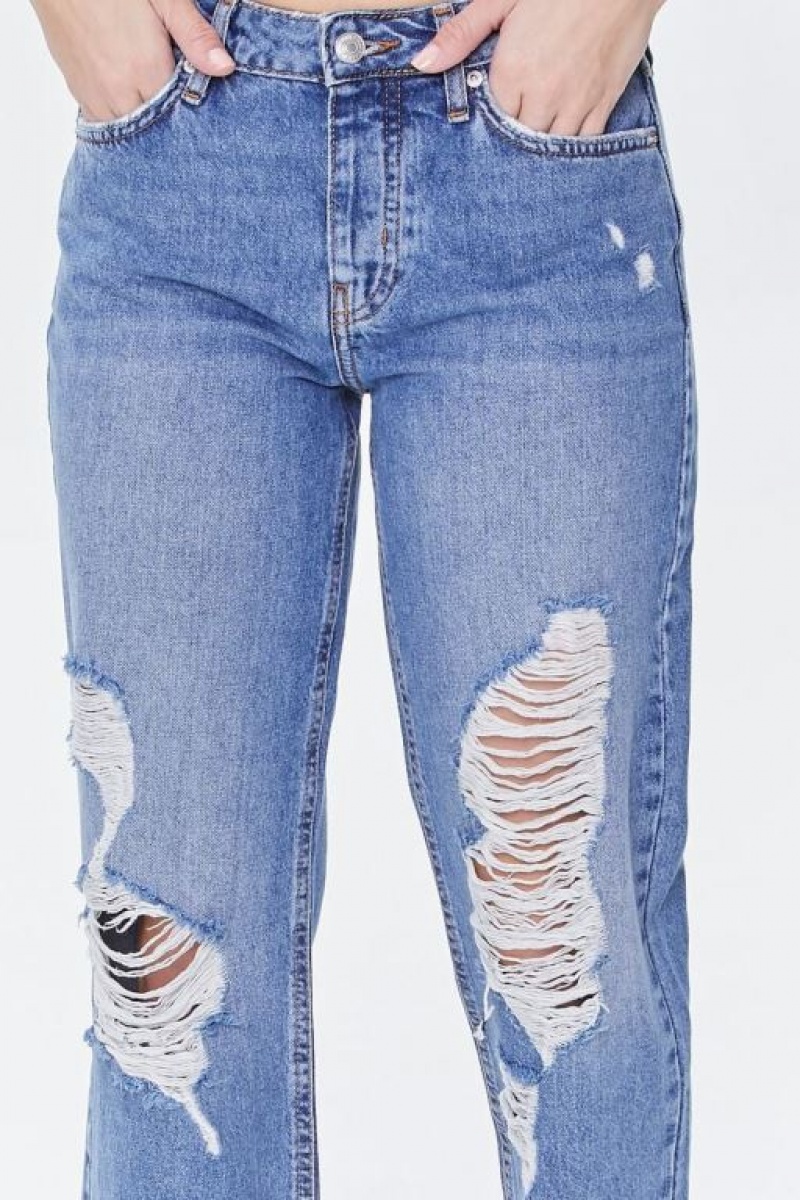 Jeans Forever 21 Frayed Mid Rise Boyfriend Petite Mujer Azules | XwOJGVSVc5x