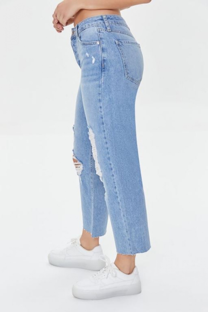 Jeans Forever 21 Frayed Mid Rise Boyfriend Petite Mujer Azules Claro | U1SUSoPEwKD