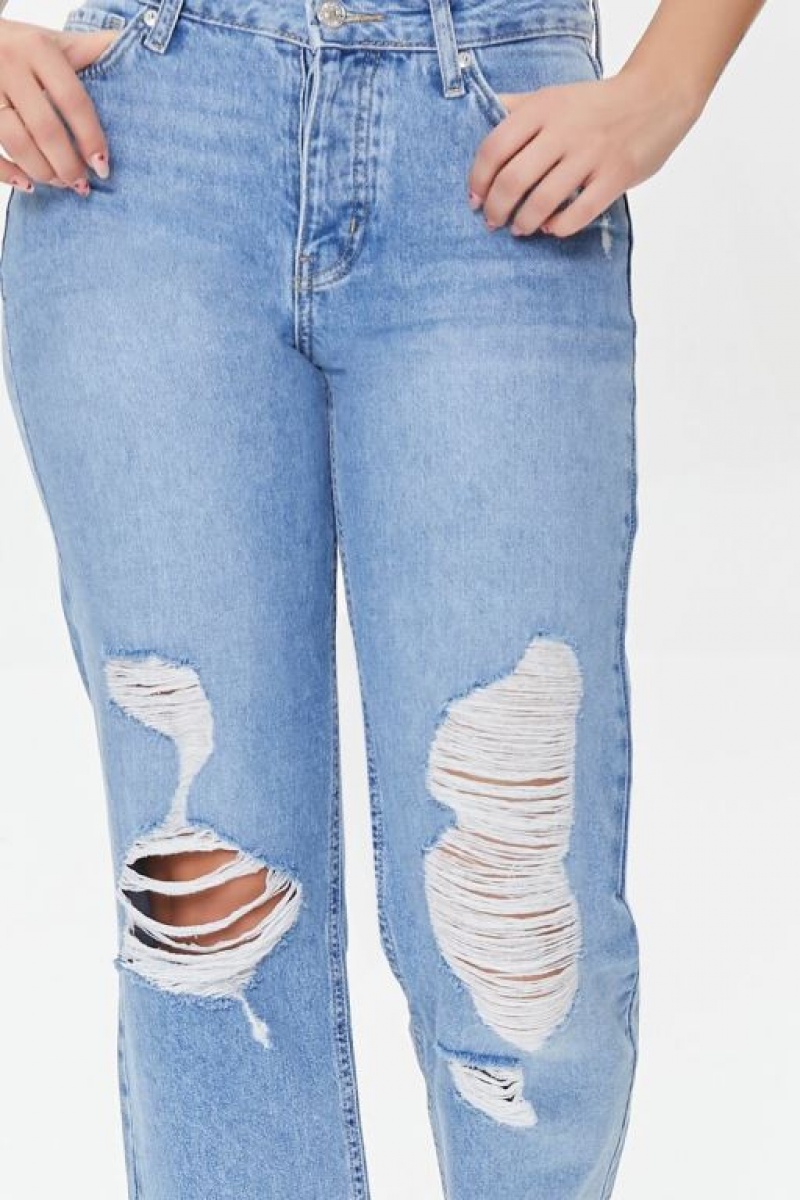 Jeans Forever 21 Frayed Mid Rise Boyfriend Petite Mujer Azules Claro | U1SUSoPEwKD