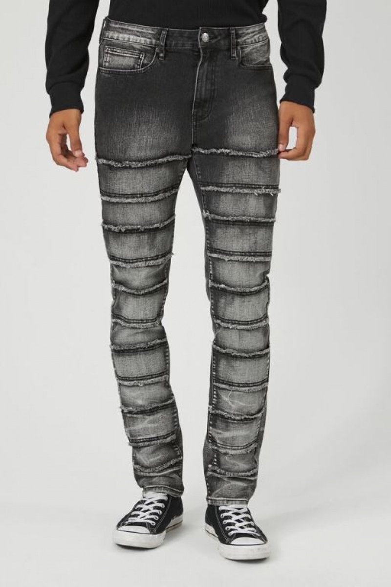 Jeans Forever 21 Frayed Slim Fit Hombre Negras | cC2nmlvWnc3