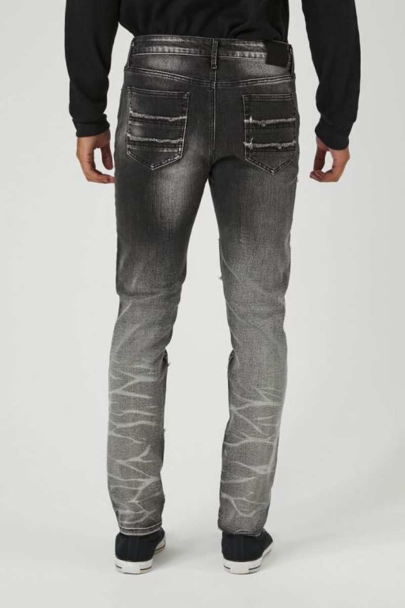 Jeans Forever 21 Frayed Slim Fit Hombre Negras | cC2nmlvWnc3