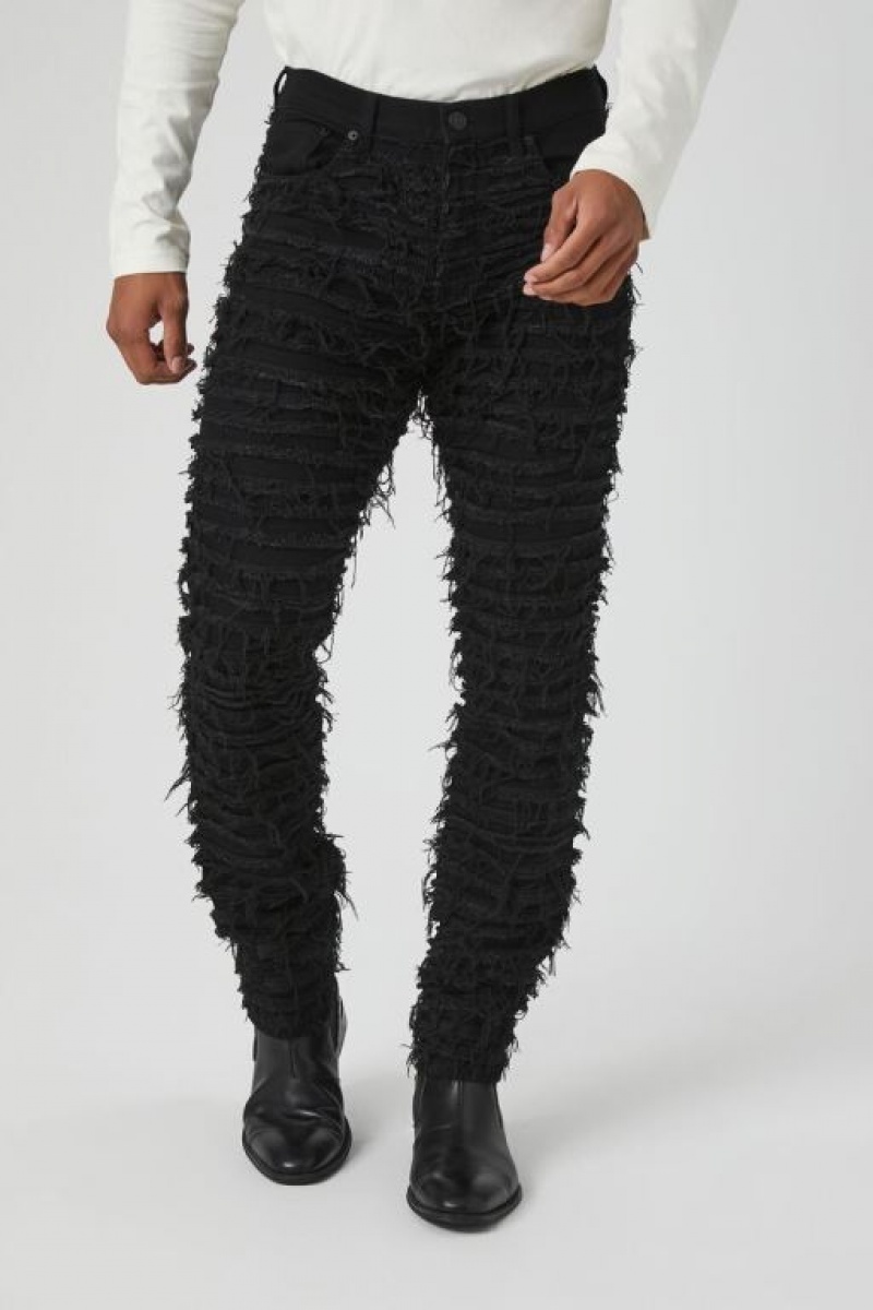 Jeans Forever 21 Frayed Stretch Denim Flaco Hombre Negras | MlIiEStjThI