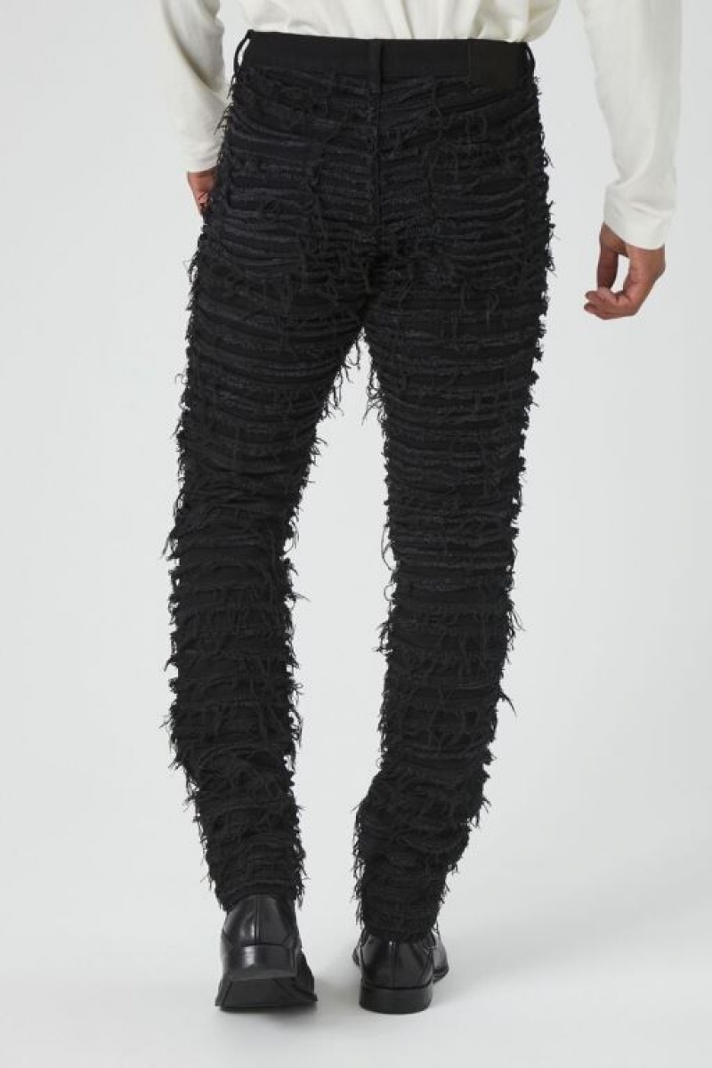 Jeans Forever 21 Frayed Stretch Denim Flaco Hombre Negras | MlIiEStjThI