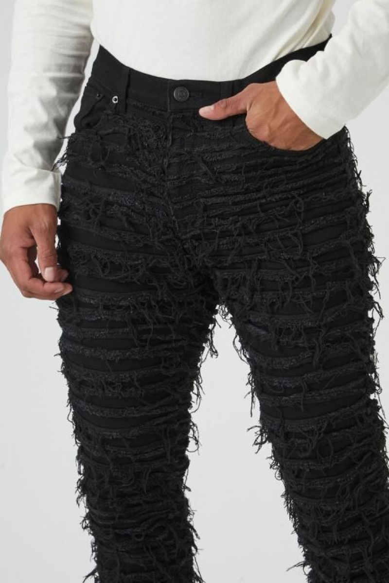 Jeans Forever 21 Frayed Stretch Denim Flaco Hombre Negras | MlIiEStjThI