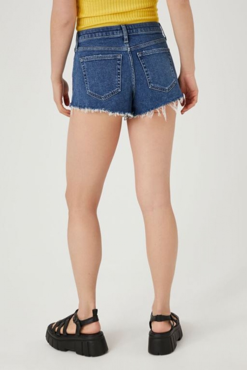 Jeans Forever 21 Frayed Stretch Denim Mujer Azules Oscuro | NZLrRUTNriC