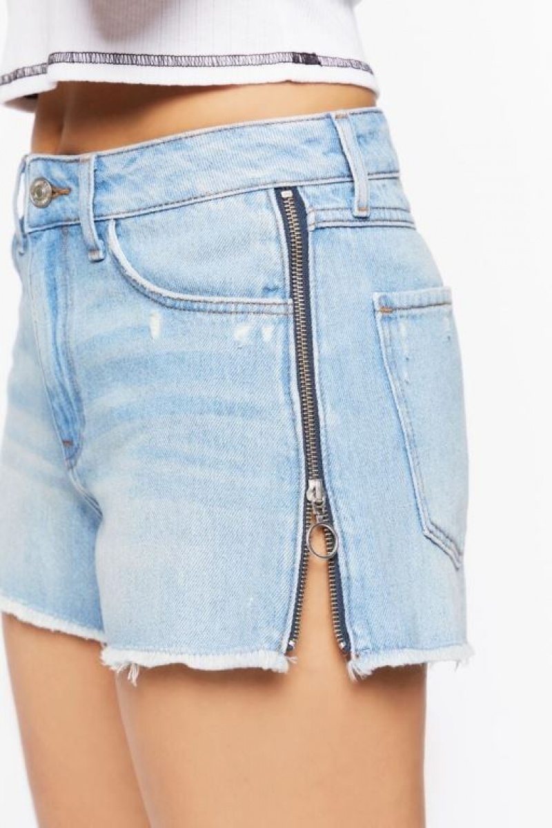 Jeans Forever 21 Frayed Zipper Trim Denim Mujer Azules Claro | tkBy1hFzRx9