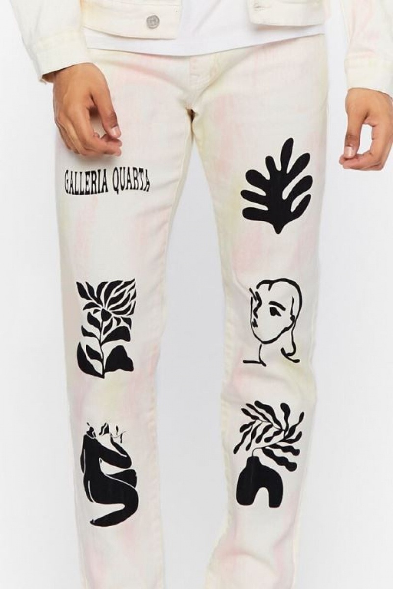 Jeans Forever 21 Galleria Quarta Estampadas Slim Fit Hombre Blancas Multicolor | PlM5YGV7uHc