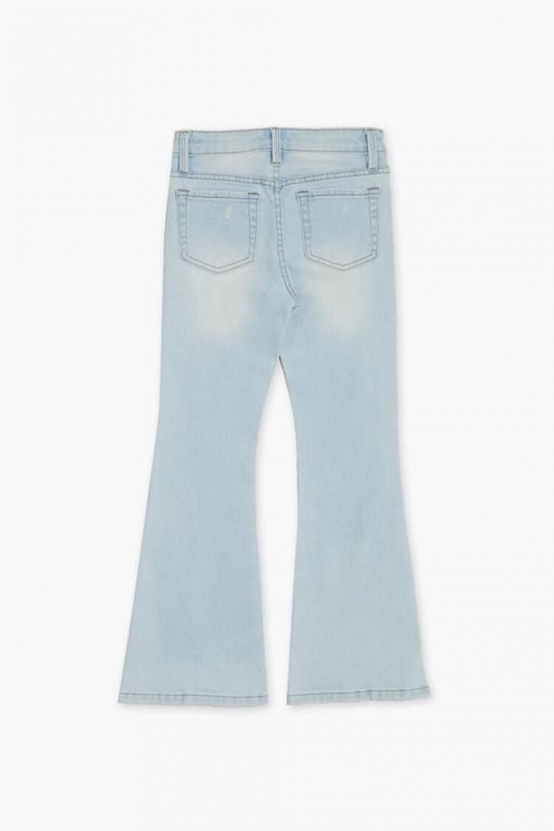 Jeans Forever 21 Girls Distressed Flare Niños Azules Claro | VPlHiIsPkHl