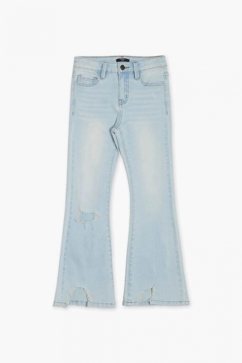 Jeans Forever 21 Girls Distressed Flare Niños Azules Claro | VPlHiIsPkHl