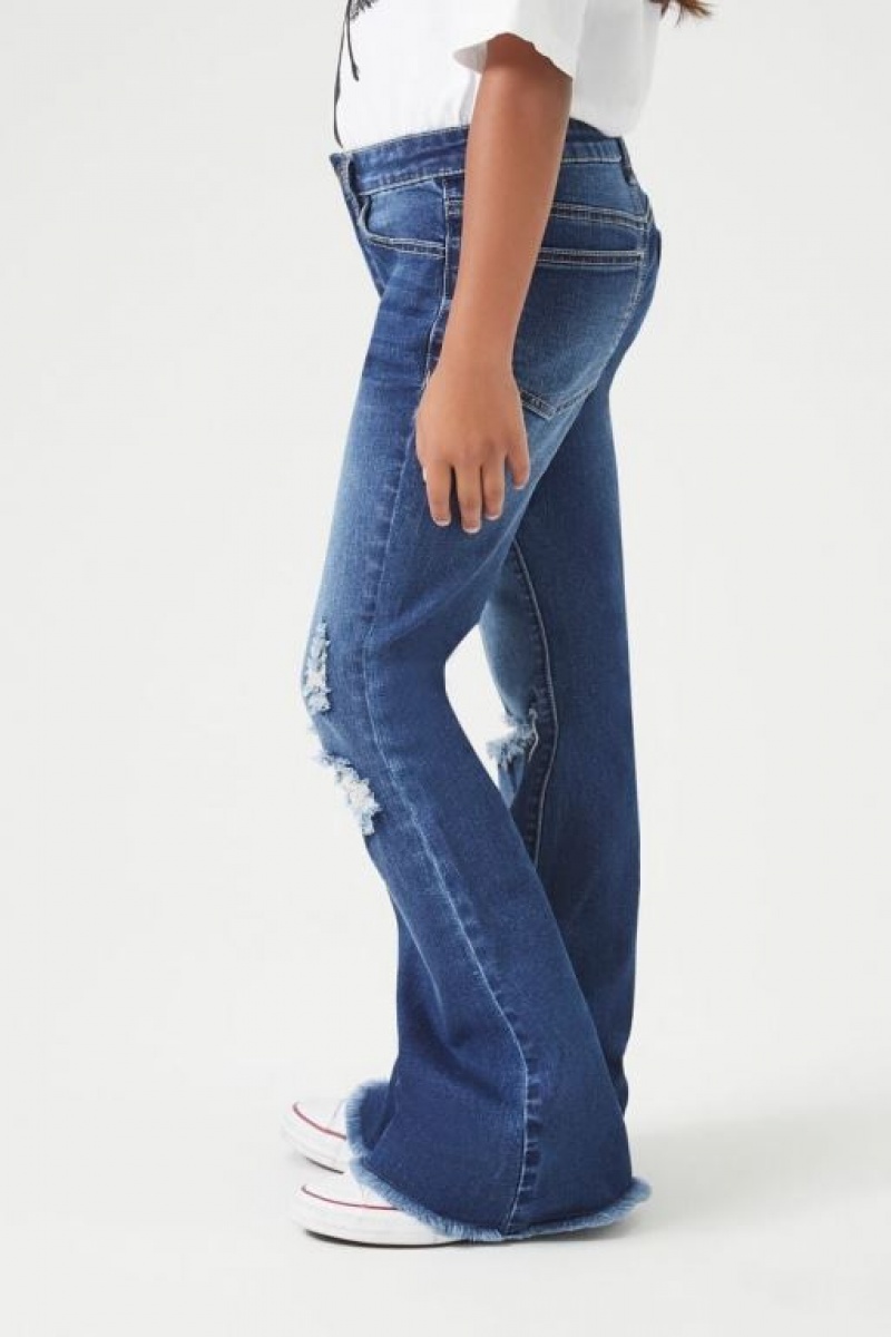 Jeans Forever 21 Girls Distressed Flare Niños Azules Oscuro | Ce1vqUEvE72