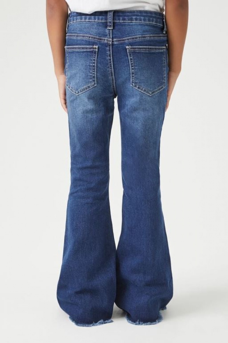 Jeans Forever 21 Girls Distressed Flare Niños Azules Oscuro | Ce1vqUEvE72