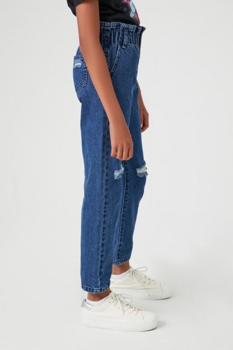 Jeans Forever 21 Girls Distressed Paperbag Niños Azules Oscuro | qtO3Dyu4Lkc