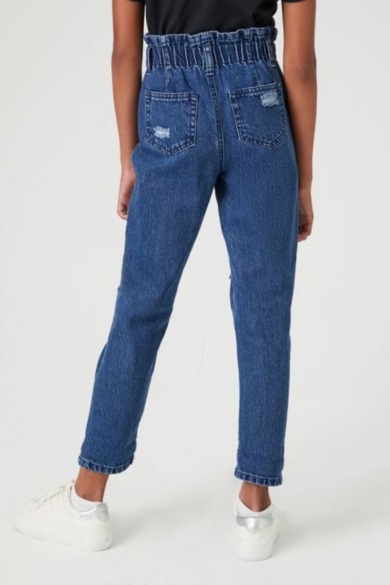 Jeans Forever 21 Girls Distressed Paperbag Niños Azules Oscuro | qtO3Dyu4Lkc