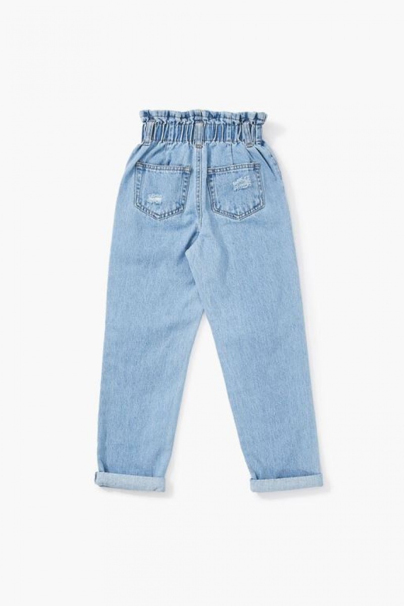 Jeans Forever 21 Girls Distressed Paperbag Niños Azules | GeZQhjdc9aN