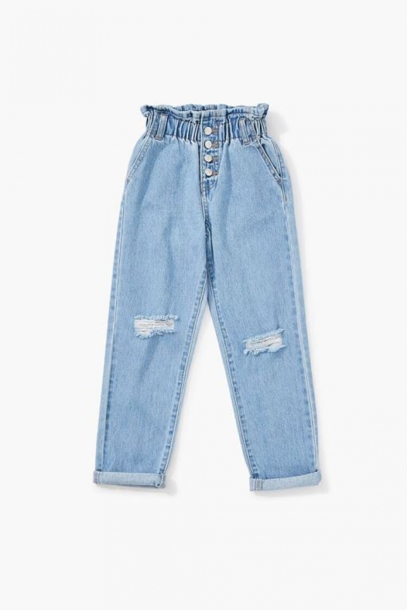 Jeans Forever 21 Girls Distressed Paperbag Niños Azules | GeZQhjdc9aN