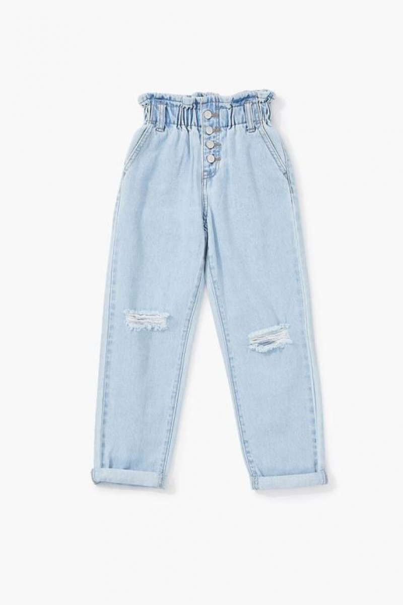 Jeans Forever 21 Girls Distressed Paperbag Niños Azules Claro | KzaEVMk3ziZ