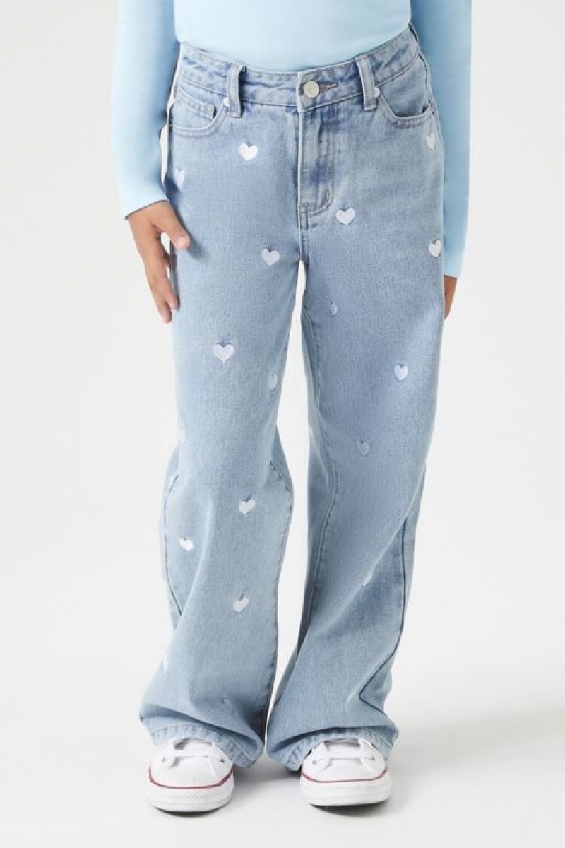 Jeans Forever 21 Girls Embroidered Heart Niños Azules Claro | 9MCqrRvHVjR