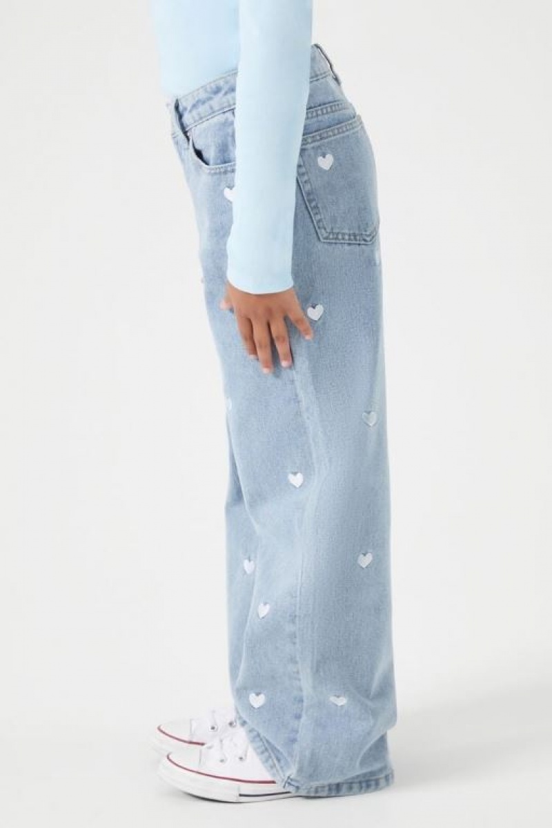 Jeans Forever 21 Girls Embroidered Heart Niños Azules Claro | 9MCqrRvHVjR