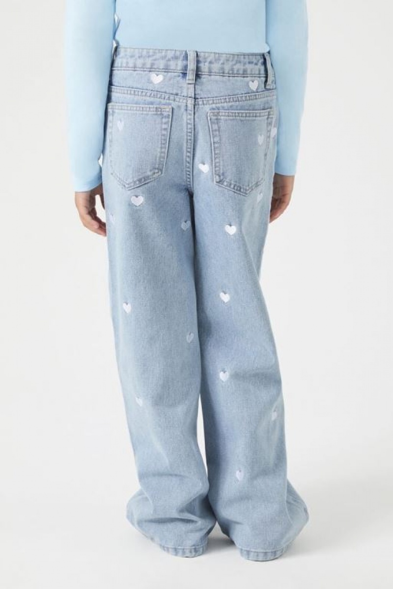 Jeans Forever 21 Girls Embroidered Heart Niños Azules Claro | 9MCqrRvHVjR