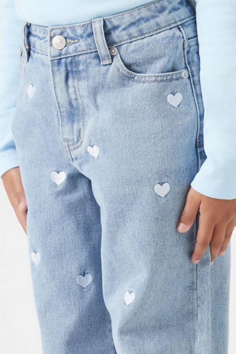 Jeans Forever 21 Girls Embroidered Heart Niños Azules Claro | 9MCqrRvHVjR