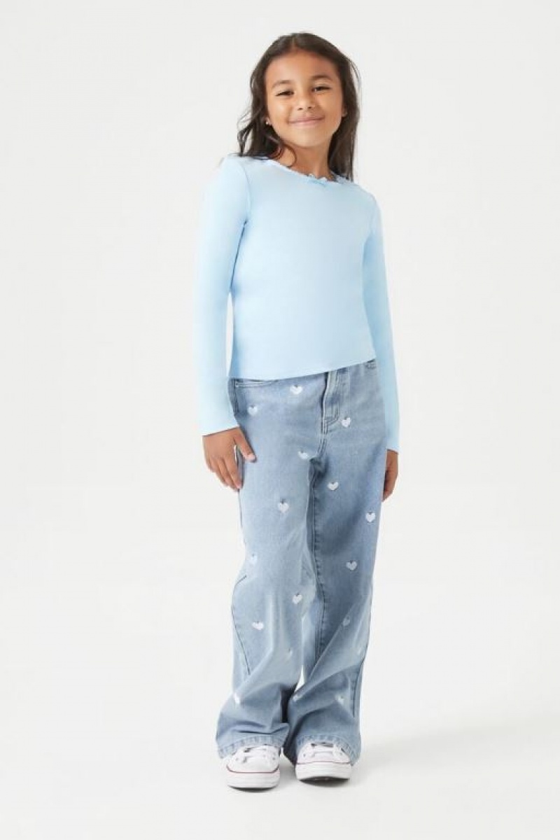 Jeans Forever 21 Girls Embroidered Heart Niños Azules Claro | 9MCqrRvHVjR