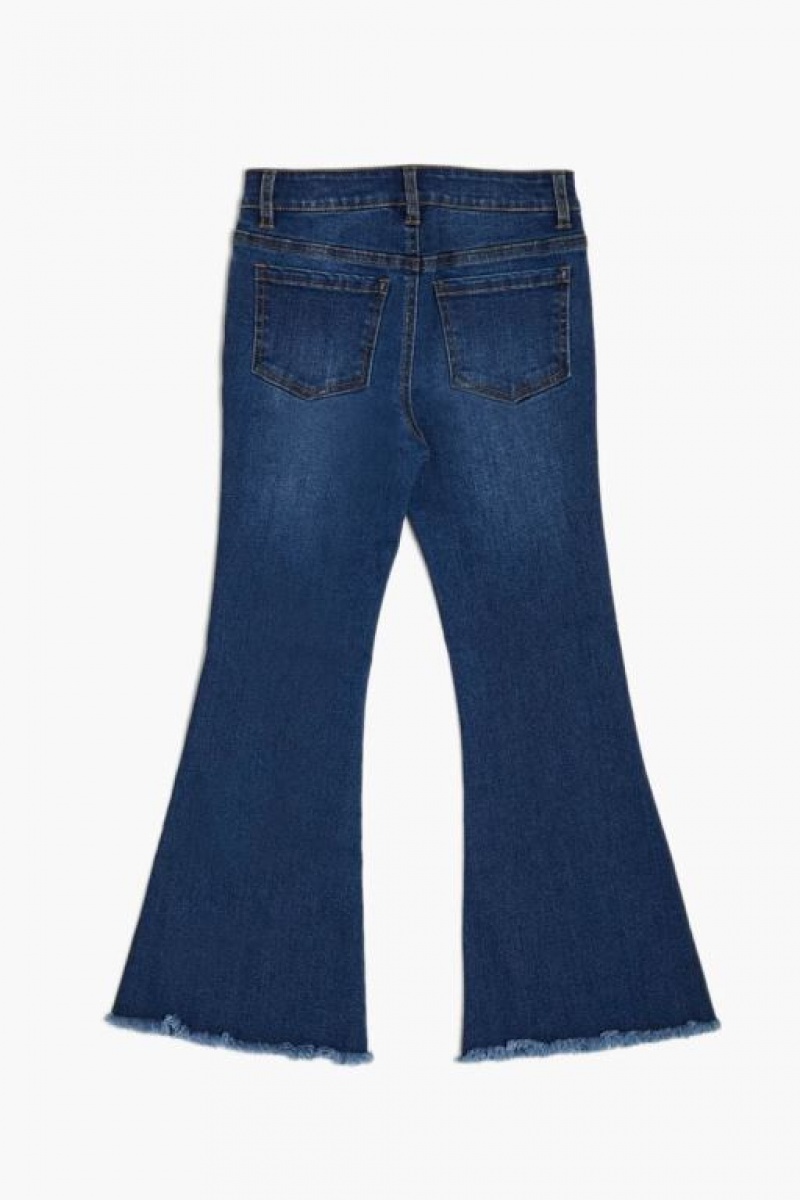 Jeans Forever 21 Girls Frayed Flare Leg Niños Azules Oscuro | NGgenZk3r9R