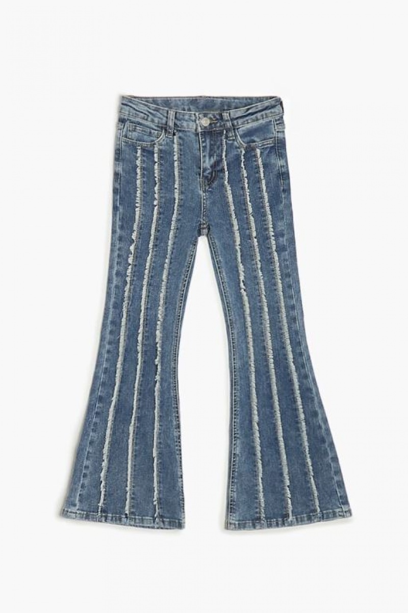 Jeans Forever 21 Girls Frayed Trim Flare Niños Azules | IucYA5j87kg