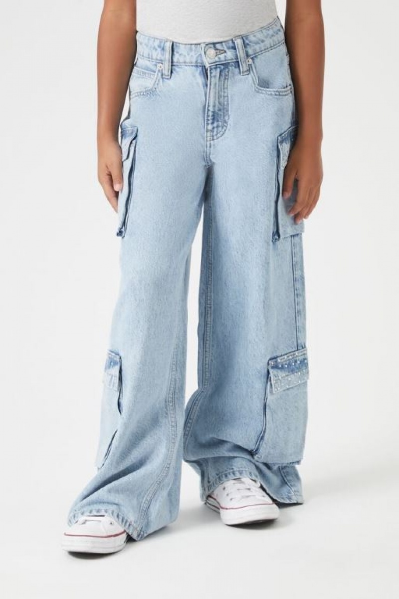 Jeans Forever 21 Girls Rhinestone Cargo Niños Azules Claro | mV32UO3bwep