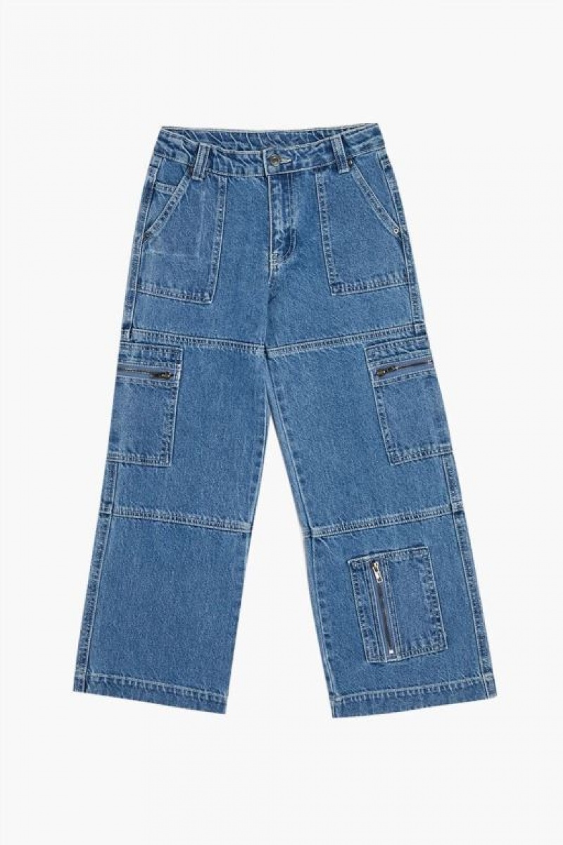 Jeans Forever 21 Girls Wide Leg Cargo Niños Azules | kAVcZiGAjzr