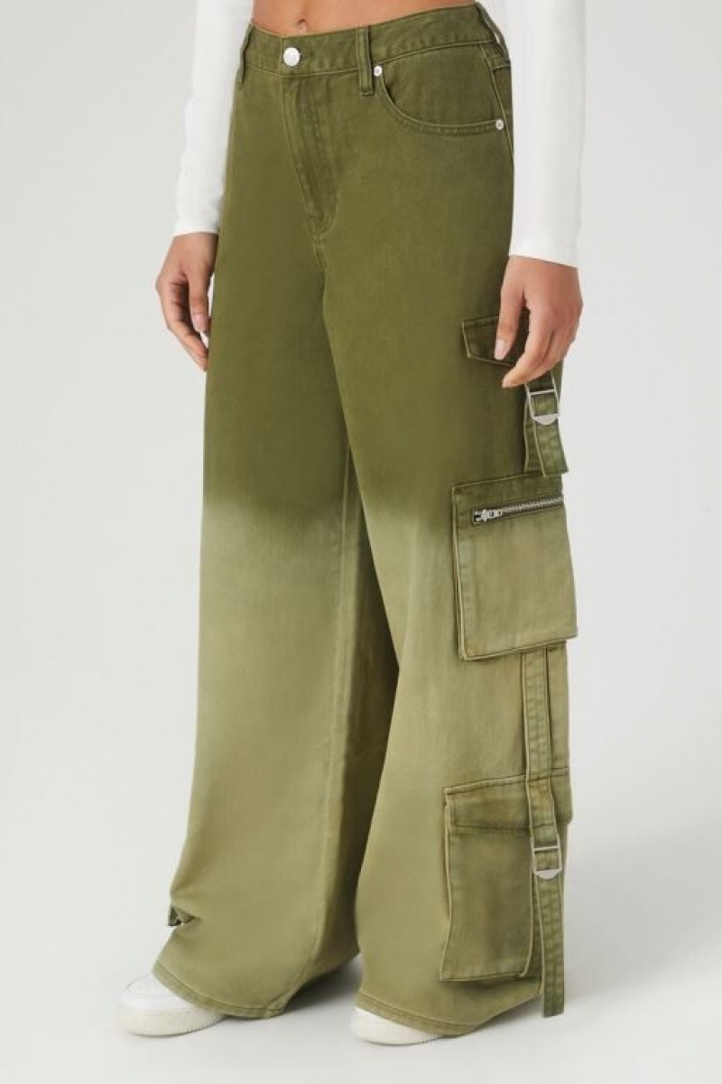 Jeans Forever 21 Gradient Wide Leg Cargo Mujer Gris Verde | m6TIcV2Byj8