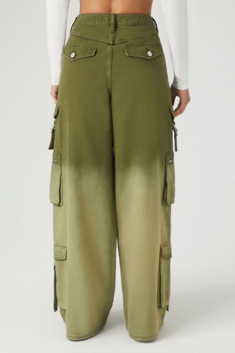 Jeans Forever 21 Gradient Wide Leg Cargo Mujer Gris Verde | m6TIcV2Byj8