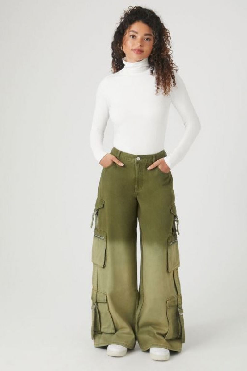 Jeans Forever 21 Gradient Wide Leg Cargo Mujer Gris Verde | m6TIcV2Byj8