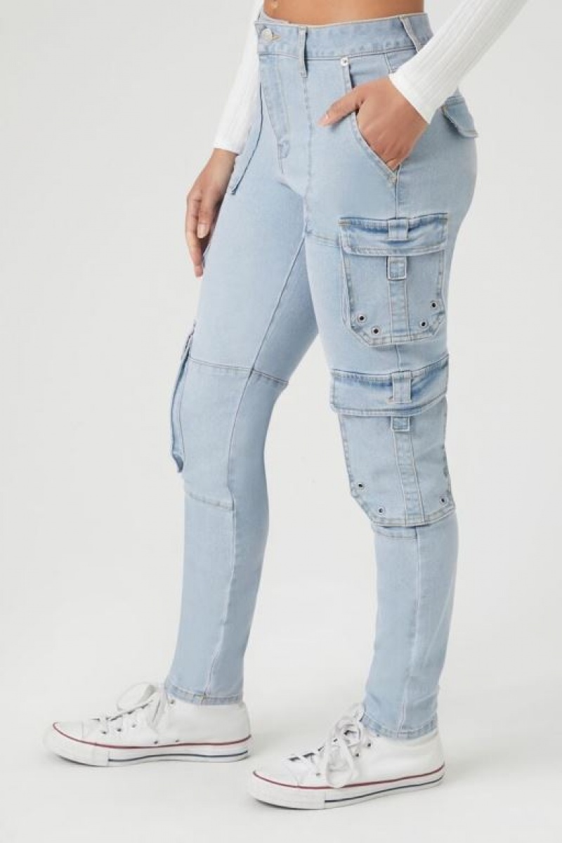 Jeans Forever 21 Grommet Cargo Flaco Mujer Azules Claro | 5EXoehA0A5C