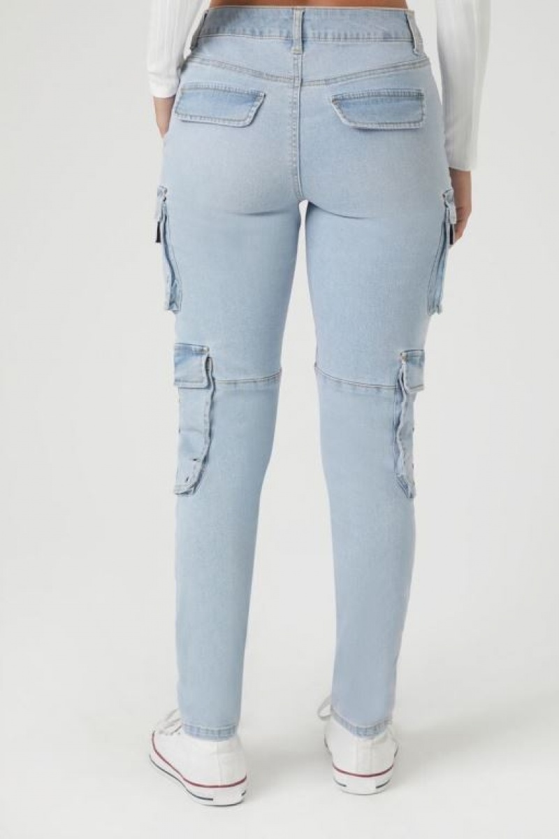 Jeans Forever 21 Grommet Cargo Flaco Mujer Azules Claro | 5EXoehA0A5C