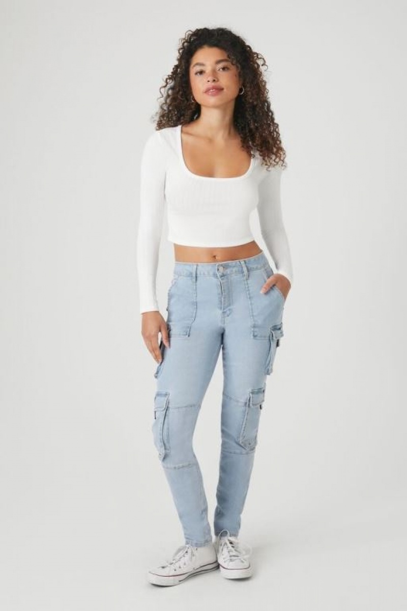 Jeans Forever 21 Grommet Cargo Flaco Mujer Azules Claro | 5EXoehA0A5C