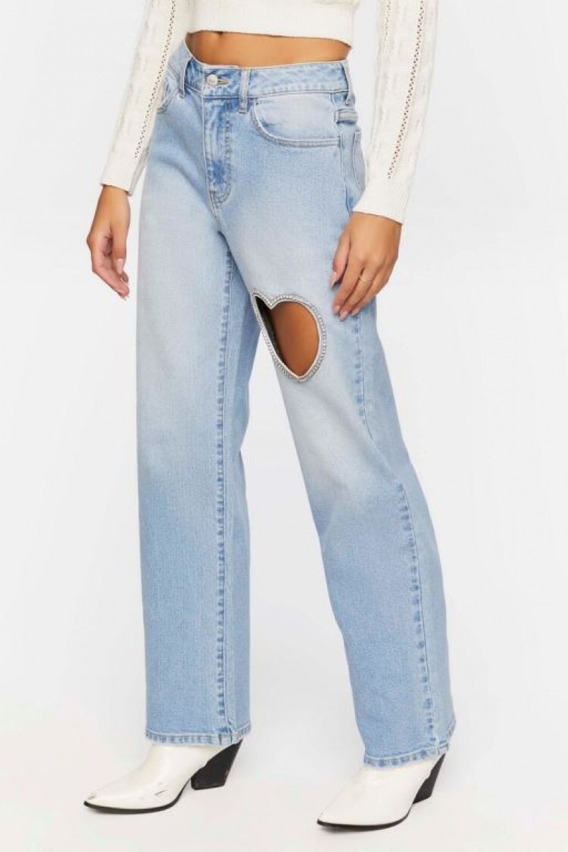 Jeans Forever 21 Heart Cutout Directo Leg Mujer Azules Claro | u7QKOpZr4m0