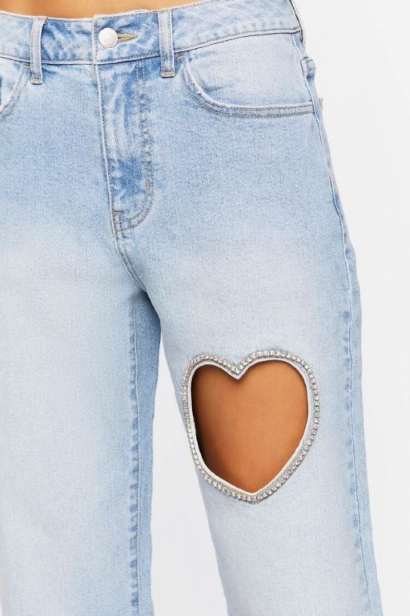 Jeans Forever 21 Heart Cutout Directo Leg Mujer Azules Claro | u7QKOpZr4m0