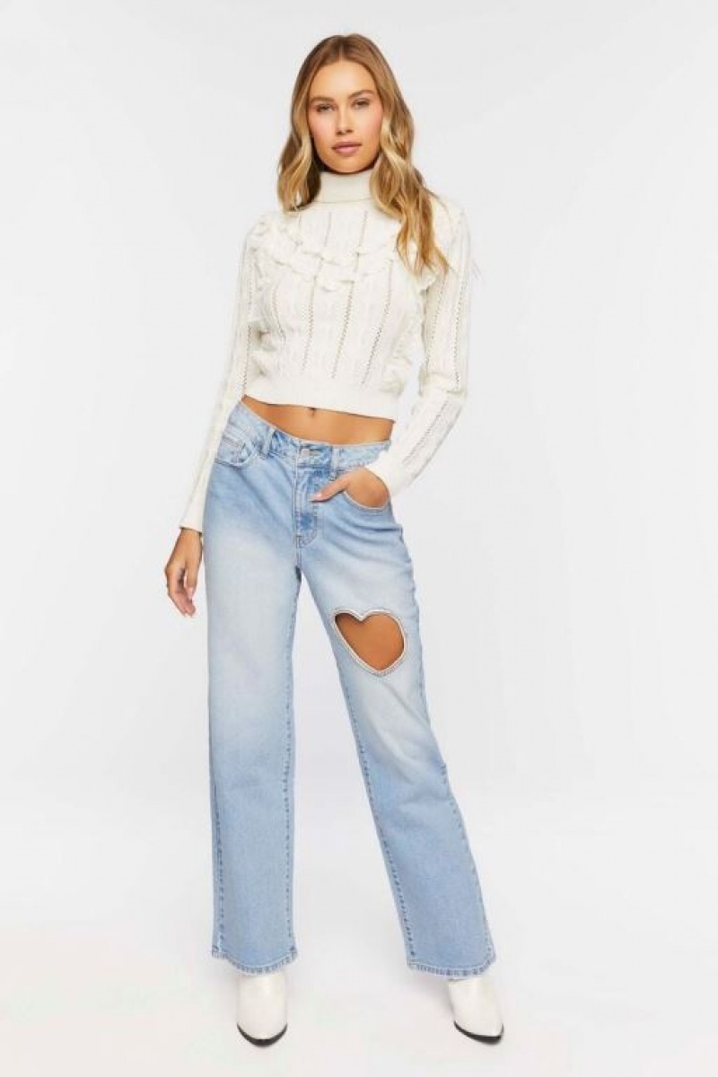 Jeans Forever 21 Heart Cutout Directo Leg Mujer Azules Claro | u7QKOpZr4m0