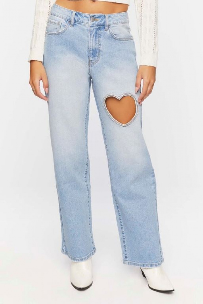 Jeans Forever 21 Heart Cutout Directo Leg Mujer Azules Claro | u7QKOpZr4m0