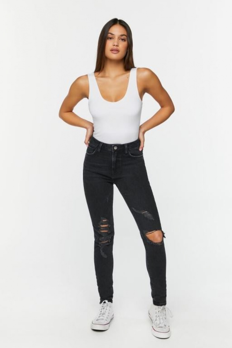 Jeans Forever 21 Hemp Distressed Flaco Mujer Negras | WlILeV7H2bB