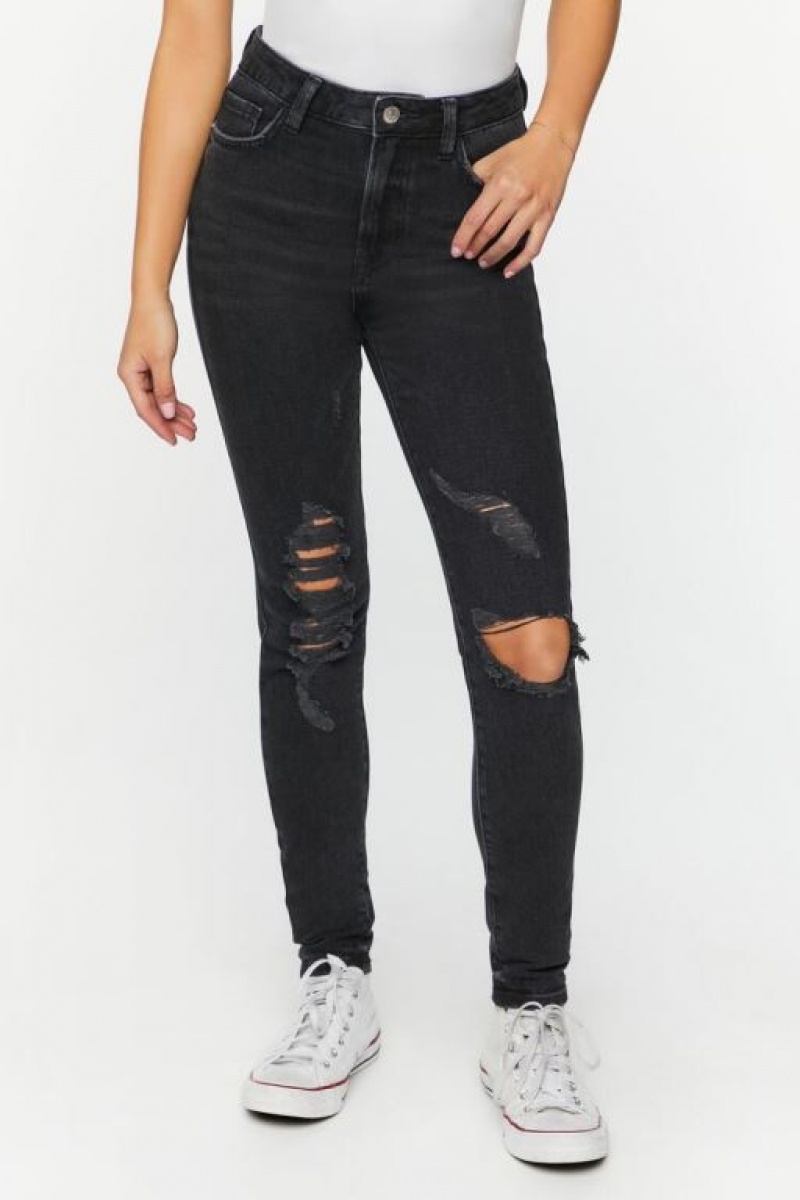 Jeans Forever 21 Hemp Distressed Flaco Mujer Negras | WlILeV7H2bB