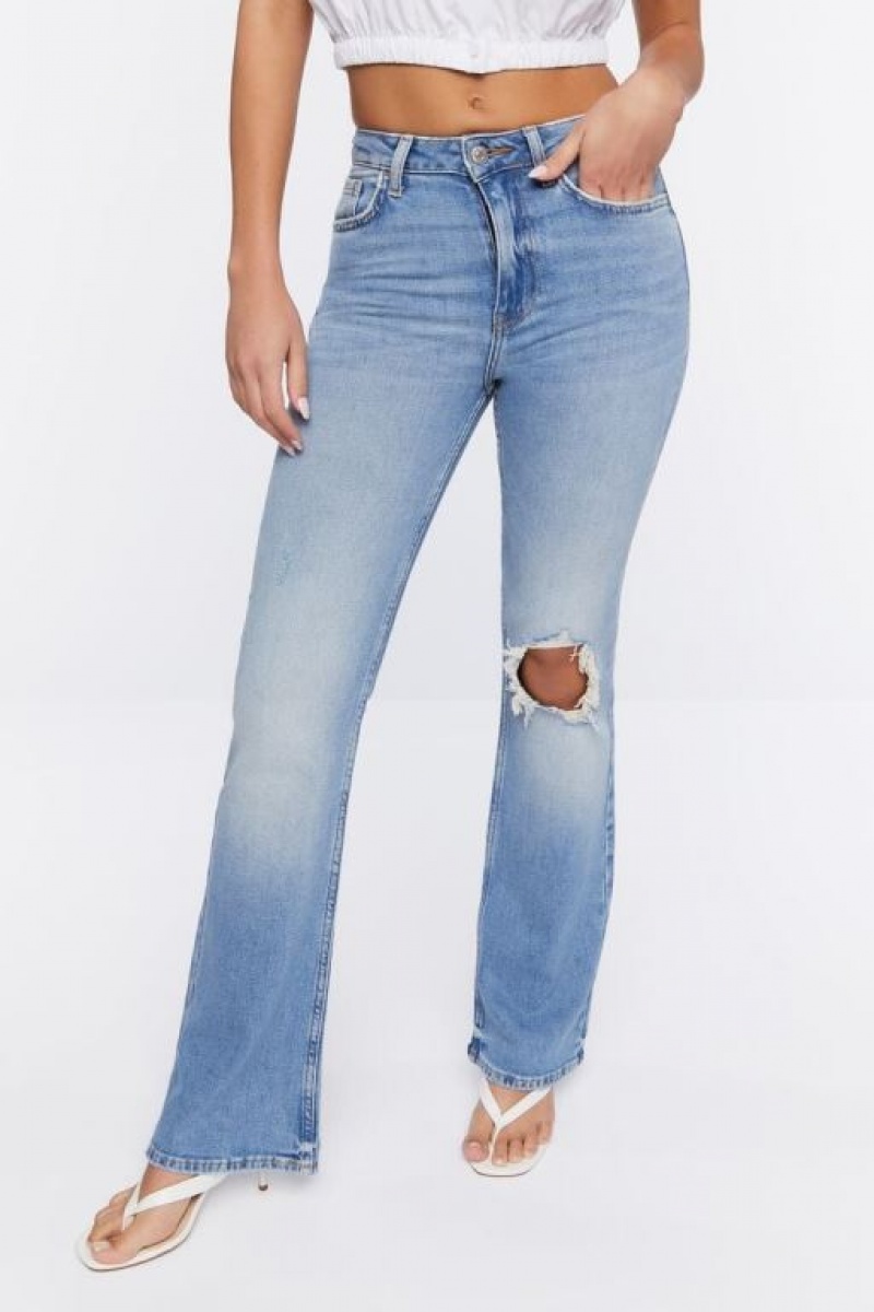 Jeans Forever 21 Hemp Distressed Flare Mujer Azules Claro | GBTPaAtzPU4