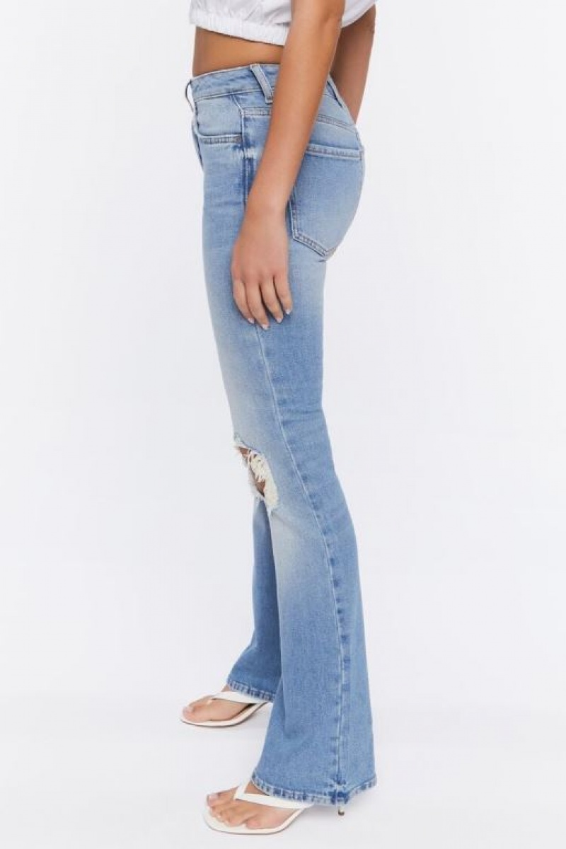 Jeans Forever 21 Hemp Distressed Flare Mujer Azules Claro | GBTPaAtzPU4