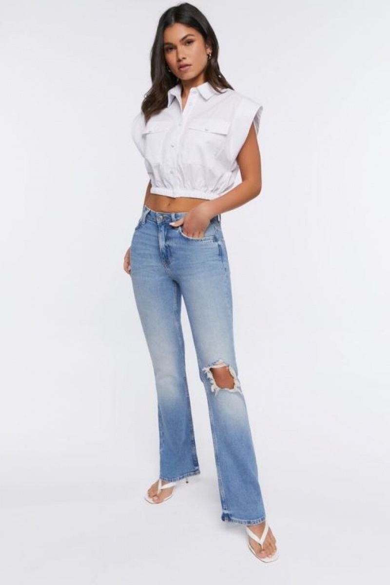 Jeans Forever 21 Hemp Distressed Flare Mujer Azules Claro | GBTPaAtzPU4