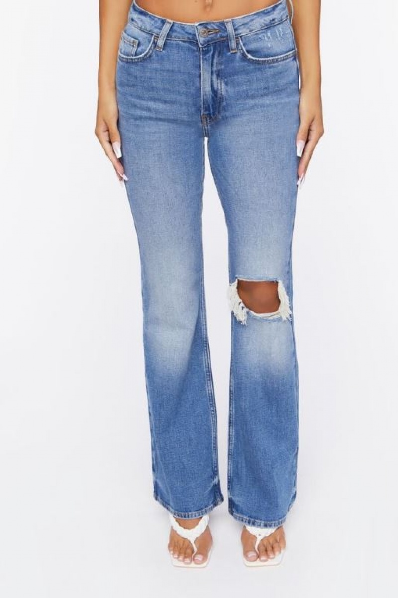 Jeans Forever 21 Hemp Distressed Flare Mujer Azules | 9gBIw7wwvLr