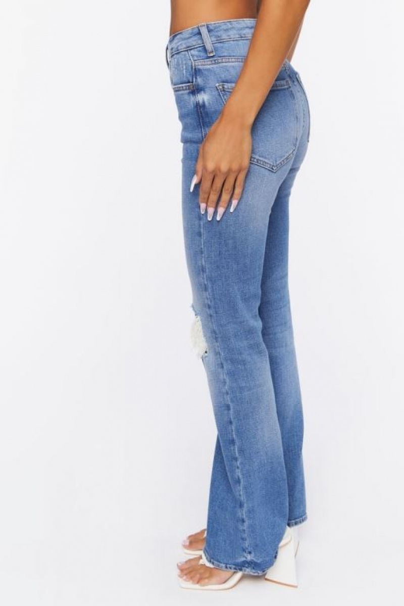 Jeans Forever 21 Hemp Distressed Flare Mujer Azules | 9gBIw7wwvLr