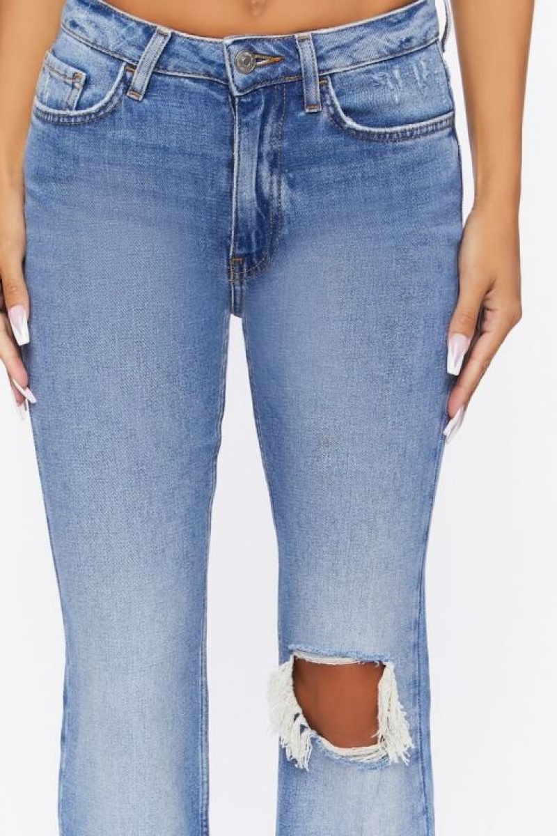 Jeans Forever 21 Hemp Distressed Flare Mujer Azules | 9gBIw7wwvLr