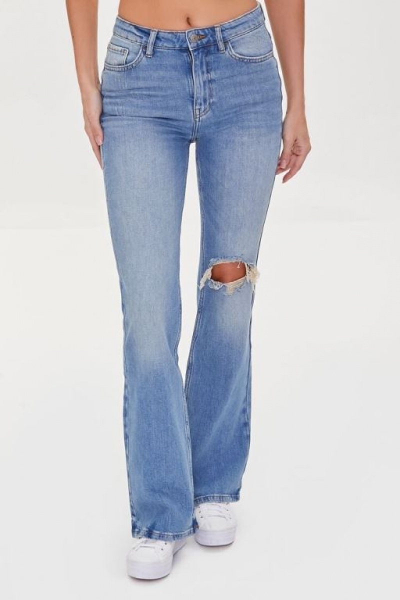 Jeans Forever 21 Hemp Distressed Flare Mujer Azules Claro | urb7dKL50HZ