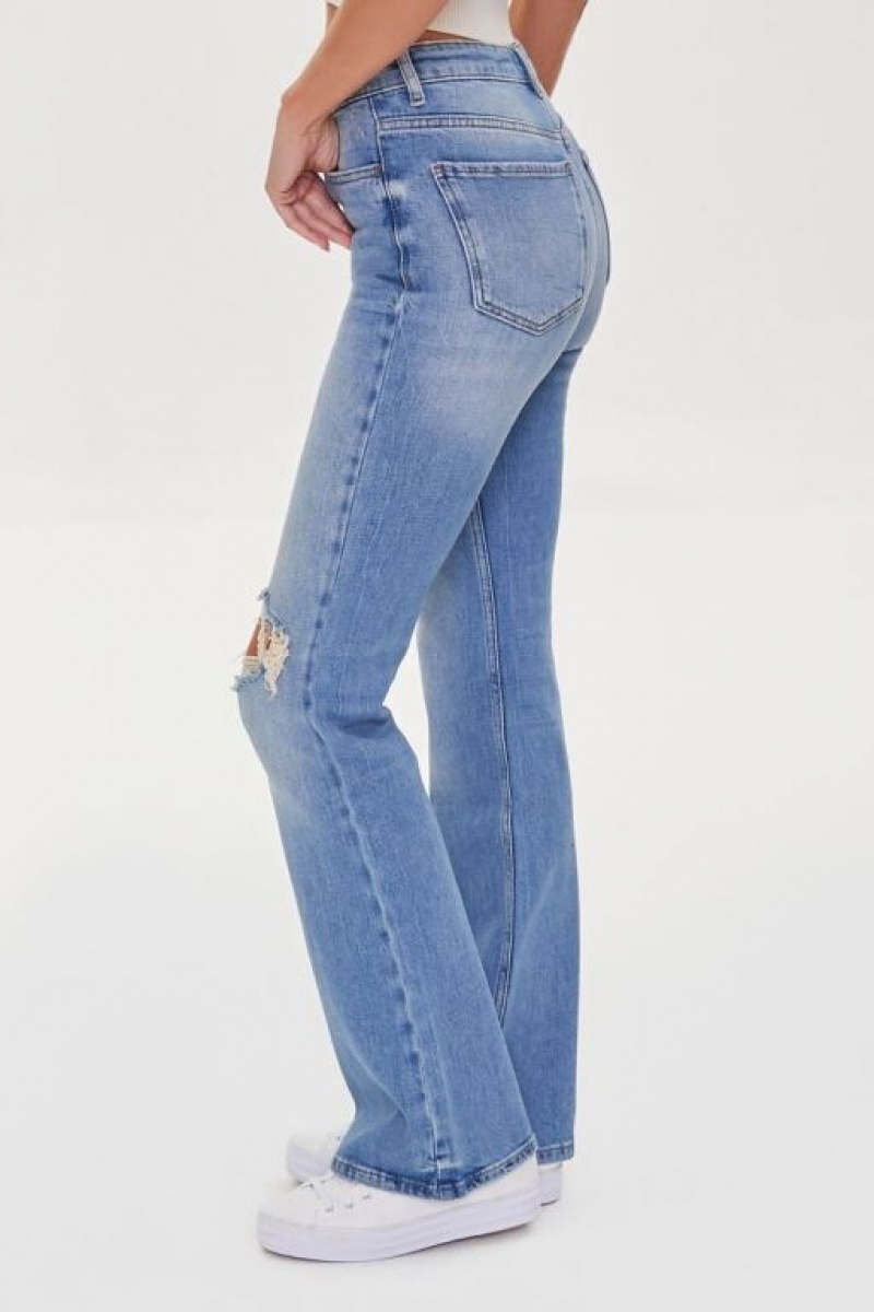 Jeans Forever 21 Hemp Distressed Flare Mujer Azules Claro | urb7dKL50HZ